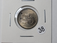 한국은행 1968년 5원 준미사용+미사용(흑점)