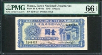 마카오 Macau 1945 1Pataca P28 PMG 66 EPQ 완전미사용