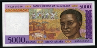마다가스카르 Madagascar 1995 5000 Francs (1000 Ariary),P78, 미사용