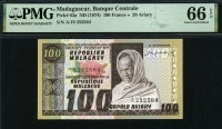마다가스카르 Madagascar 1974 100 Francs (20 Ariary) P63a PMG 66 EPQ 완전미사용