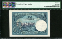 마다가스카르 Madagascar 1937-1947 10 Francs,P36 PMG 67 EPQ Superb 완전미사용