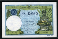 마다가스카르 Madagascar 1937-1947 10 Francs, P36, 준미사용