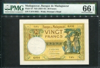 마다가스카르 Madagascar 1937-1947 20 Francs P37 PMG 66 EPQ 완전미사용