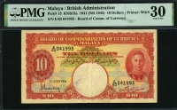 말라야 Malaya 1941 ( 1945 ) 10 Dollars P13 PMG 30 미품