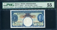 말라야 Malaya 1941 1 Dollar, P11, PMG 55 준미사용