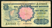 말라야 & 브리티쉬 보르네오 Malaya & British Borneo 1959 1 Dollar,P8, W&S, 보품
