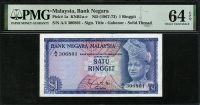 말레이시아 Malaysia 1967-1972 1 Ringgit P1a PMG 64 EPQ 미사용