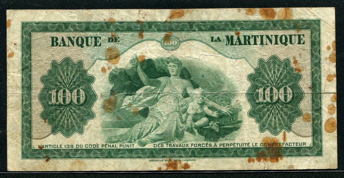 마르티니크 Martinique 1942 100 Francs, P19, 미품