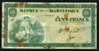 마르티니크 Martinique 1942 100 Francs, P19, 미품