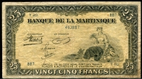 마르티니크 Martinique 1943-1945 25 Francs, P17, 보품-미품