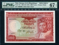 말리 Mali 1960 5000 Francs,P10s, Specimen, PMG 67 EPQ 완전미사용