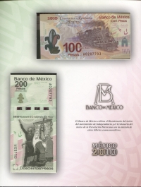 멕시코 Mexico 2007-2008 독립과 혁명 기념지폐 100 / 200 Pesos P128a,P129a 2종세트 미사용 첩