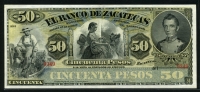 멕시코 Mexico 1891-1912 Banco De Zacatecas 50 Pesos,S478r, 극미품