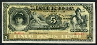 멕시코 Mexico 1897-1911, Banco De Sonora 5 Pesos,S419r, 미사용