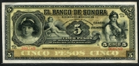 멕시코 Mexico 1897-1911 El Banco De Sonora 5 Pesos, S419r, 미사용-