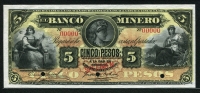 멕시코 Mexico 1898-1914 Banco Minero 5 Pesos,Specimen,P163Asa,미사용