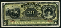 멕시코 Mexico 1899-1911 Banco de Sonora 50 Pesos S422r 미품