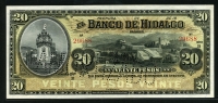 멕시코 Mexico 1902-1910 Banco De Hidalgo 20 Pesos S307r2 미사용