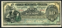 멕시코 Mexico 1904,El Banco Mercantil De Yucatan 10 Pesos,S454a,미사용