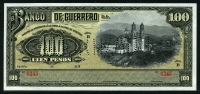 멕시코 Mexico 1906-1914 Banco De Guerrero 100 Pesos, S302c 미사용