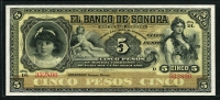 멕시코 Mexico 1911 Banco De Sonora 5 Pesos, S419r, 미사용