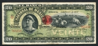 멕시코 Mexico 1912 Banco Nacional De Mexico  20 Pesos S259d 미품