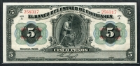 멕시코 Mexico 1913 El Banco Del Estado De Chihuahua 5 Pesos,S132,미사용