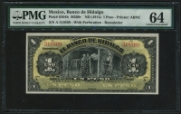 멕시코 Mexico 1914 Banco de Hidalgo  1 Peso, S304b, PMG 64 미사용