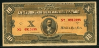 멕시코 Mexico 1916 Yucatan Tesoreria General Del Estado 10 Pesos,S1138, 미품-극미품
