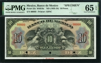 멕시코 Mexico 1925-1934 10 Pesos P22s Specimen Large Size Note PMG 65 EPQ 완전미사용