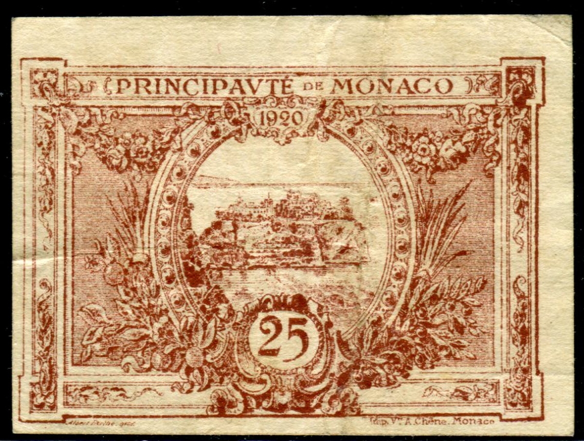 모나코 Monaco 1920, 25 Centimes, P1, 미품