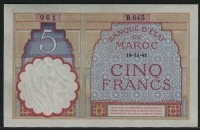 모로코 Morocco 1941,5 Francs,P23Ab, 준미사용