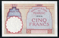 모로코 Morocco 1941 5 Francs, P23Ab, 준미사용