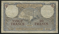 모로코 Morocco 1942 20 Francs, P18b, 미품