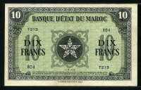 모로코 Morocco 1943 10 Francs, P25, 미품