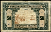 모로코 Morocco 1943 50 Francs,P26, 미품