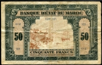 모로코 Morocco 1943 50 Francs,P26, 미품