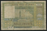 모로코 Morocco 1951-1958(1956) 1000 Francs,P47, 보품