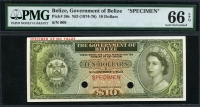 벨리즈 Belize 1974-1976 10 Dollars P36s Specimen PMG 66 EPQ 완전미사용