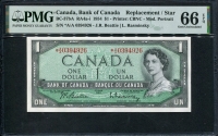 캐나다 Canada 1954 1 Dollar P74b BC-37bA 보충권 스타노트 PMG 66 EPQ 완전미사용