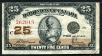 캐나다 Canada 1923, 25 Cents, P11b,Signature McCavour-Saunders, 미품