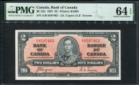 캐나다 Canada 1937 2 Dollars BC-22c P59c Signature Coyne-Towers PMG 64 EPQ 미사용