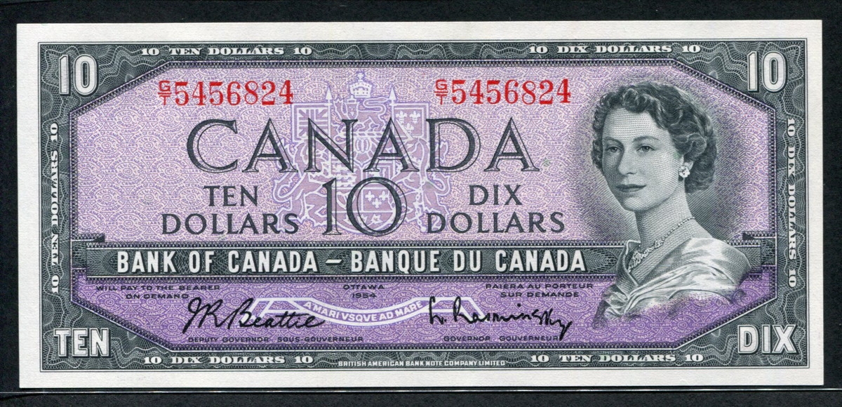 캐나다 Canada 1954 10 Dollars,P79b,Signature Beattie-Rasminsky,미사용