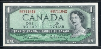 캐나다 Canada 1954 1 Dollar, P74b, 미사용