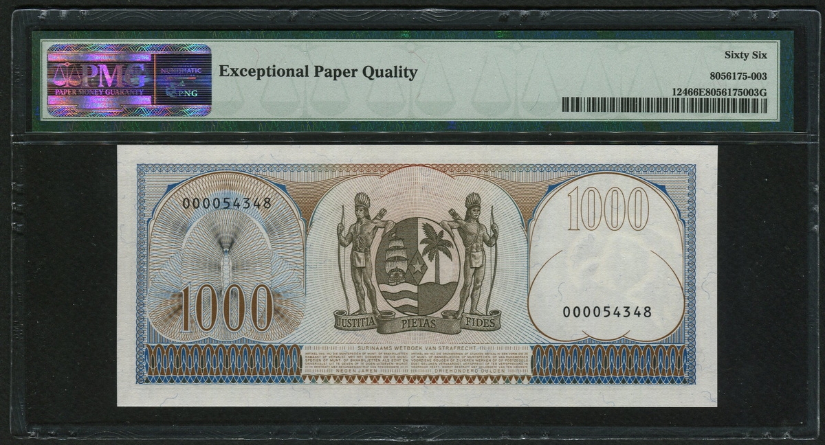 수리남 Suriname 1963, 1000 Gulden, P124, PMG 66 EPQ 완전미사용