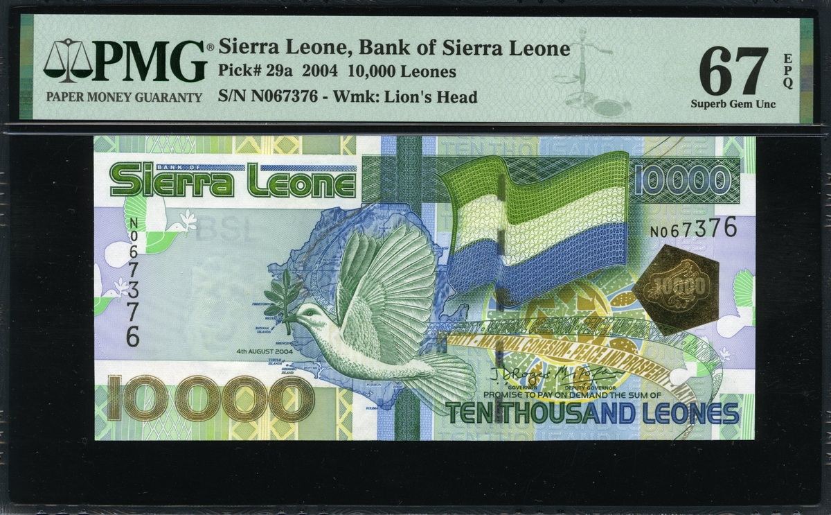 시에라리온 Sierra Leone 2004,10000 Leones,P29a,PMG 67 EPQ Superb 완전미사용
