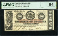 미국 1863년 조지아주 밀리지빌 100 달러 PMG 64 EPQ 미사용