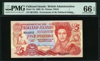 포클랜드 Falkland Islands 2005 5 Pounds P17a PMG 66 EPQ 완전미사용