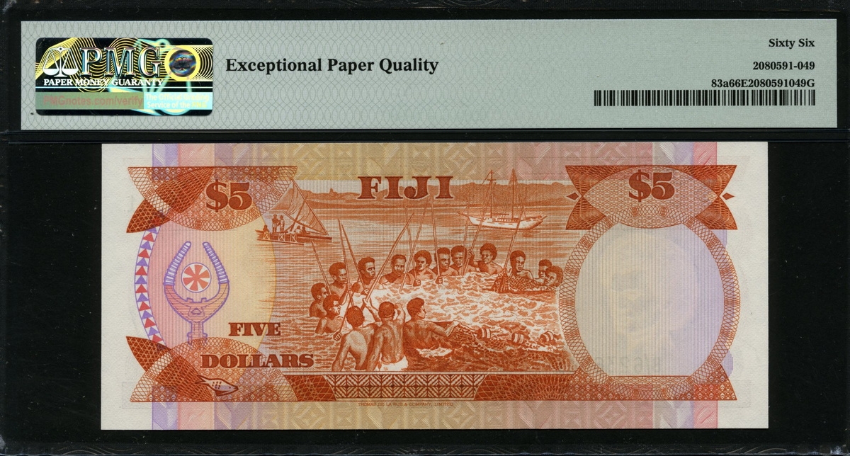 피지 Fiji 1986 5 Dollars,P83,PMG 66 EPQ 완전미사용