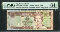 피지 Fiji 2002 5 Dollars,P105b,PMG 64 EPQ 미사용